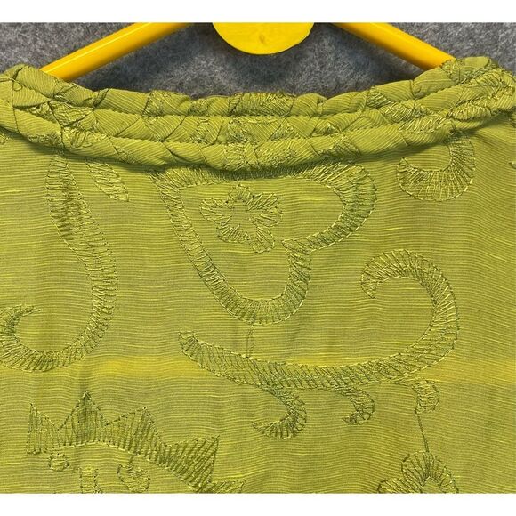 CHICO’S Silk Linen Jacket Size 1 (8/M) Chartreuse Embroidered Open Front Green - Picture 11 of 11